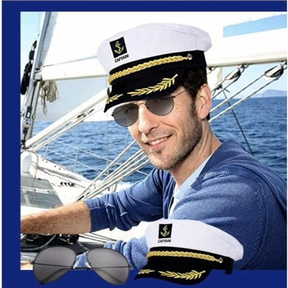 White Yacht Captain Hat Sailor Cap Party Accessories Set with Aviator Su… - Picture 8 of 8